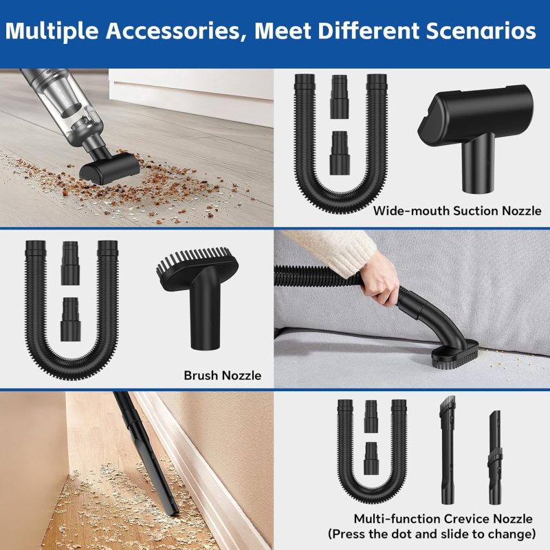 Handheld Car Vacuum Cleaner Cordless: 9500Pa Powerful Suction Portable Lightweight Hand Held Vacuum - Large Capacity Battery Last Long Wireless Mini Vacuum With Led Light For Home Office Cleaning - Image 5