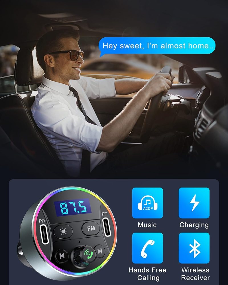 Dual Pd 40W Type-C Usb Car Charger Bluetooth Car Adapter Bluetooth 5.3 Fm Transmitter For Car With Microphone & Hifi Sound Mp3 Music Player Radio Audio Receiver Support Hands-Free Calling - Image 5