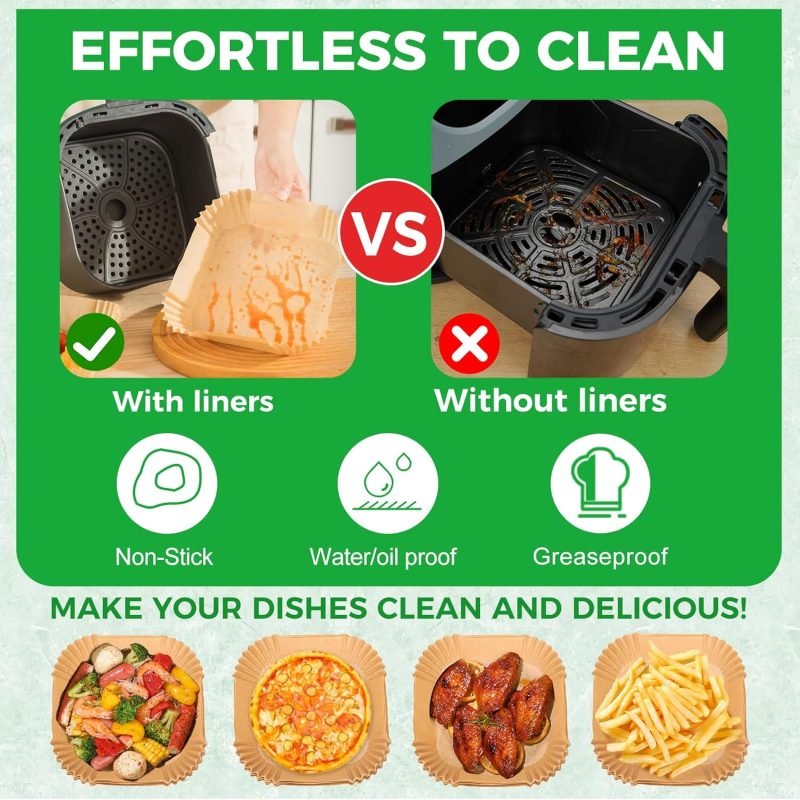 Air Fryer Disposable Paper Liners - 150Pcs 8In Square Parchment Paper Non-Stick Airfryer Basket Liners For Steamer Microwave Oven - Image 4