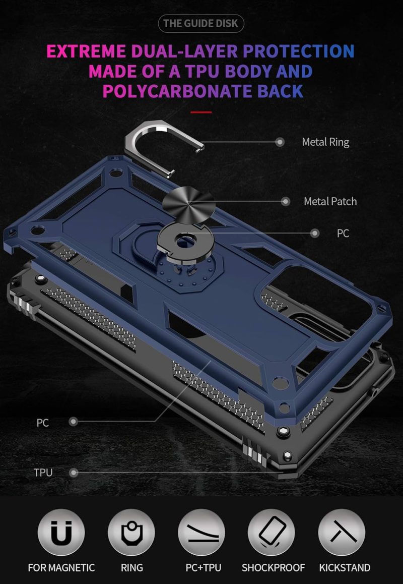 Dionsibei Military Grade Drop Impact for Samsung Galaxy A52 5G Case 360 Metal Rotating Ring Kickstand Holder Armor Heavy Duty Shockproof for Galaxy A52 5G/4G Phone Case Blue - Image 6