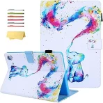 2019 for Samsung Galaxy Tab A 10.1 inch Case 2019 Model (SM-T510/T515/T517) with Stand/Pencil Holder/Card Slots/Magnetic/Folding Folio PU Leather Soft TPU Back Shockproof Cover Rainbow Elephant