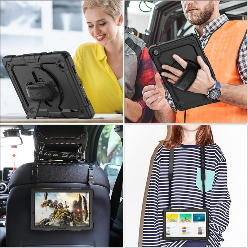 SEYMAC stock Case for Samsung Galaxy Tab A9+ Plus 11'' Full-Body Drop Protection Case with Screen Protector Pencil Holder [360° Rotating Hand Strap] &Stand Black - Image 2