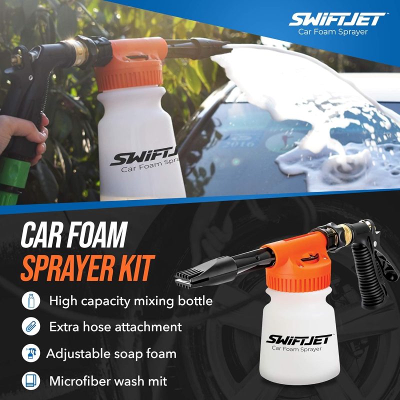 Swiftjet Car Wash Foam Gun + Microfiber Wash Mitt - Foam Cannon Works With Any Soap - Garden Hose Car Foam Sprayer - Car Wash Kit - Car Accessories Foam Blaster (Orange Foam Gun With Mitt) - Image 6