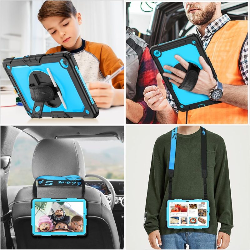 SEYMAC stock Case for Samsung Galaxy Tab A9+ Plus 11'' Full-Body Drop Protection Case with Screen Protector Pencil Holder [360° Rotating Hand Strap] &Stand SkyBlue+Black - Image 2