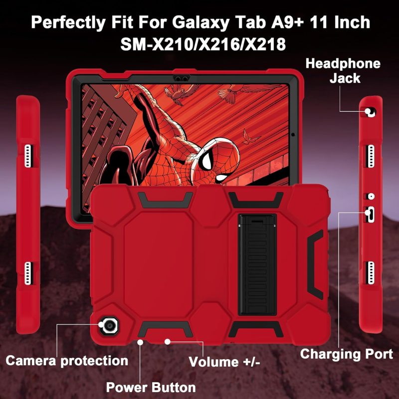 CCMAO Case for Samsung Galaxy Tab A9+/A9 Plus Case 11 Inch 2023 Model (SM-X210/X216/X218) Heavy Duty Shockproof Hybrid Three Layer Protective Cover for Kids Boys Girls Red+Black - Image 4