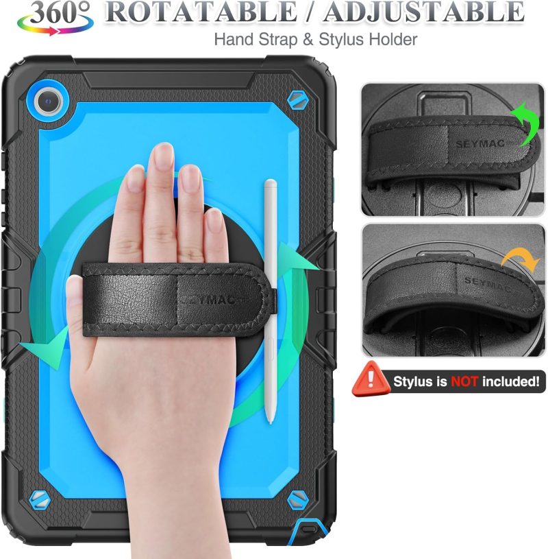 SEYMAC stock Case for Samsung Galaxy Tab A9+ Plus 11'' Full-Body Drop Protection Case with Screen Protector Pencil Holder [360° Rotating Hand Strap] &Stand SkyBlue+Black - Image 3