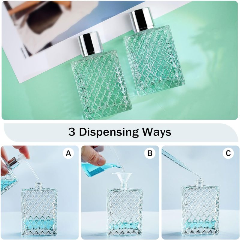 Yu Feng 2 Pack Refillable Glass Spray Perfume Bottles 100Ml / 3.4 Oz Cosmetic Fine Mist Atomizer Bottle Empty Portable Clear Glass Essential Oil Container For Travel - Image 4