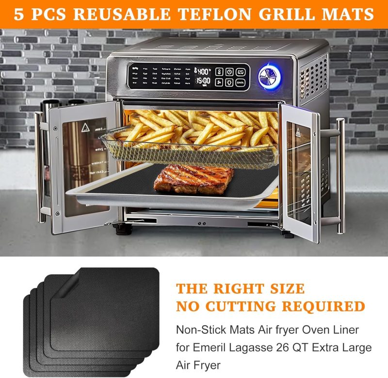 5 Pcs Teflon Mats Oven Liner For Emeril Lagasse 26 Qt French Door 360 Air Fryer - Image 2