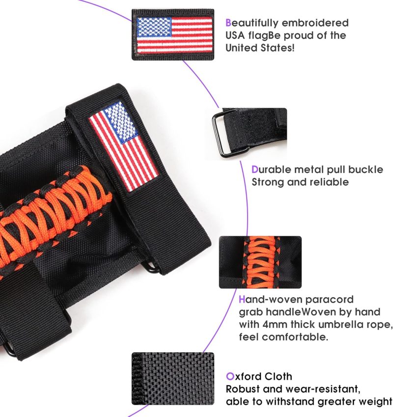 Handles Grab Roll Bar Grab Handles Grip Handle For Jeep Wrangler Accessories Tj Jk Jl Gladiator Jt Utv Atv - Upgrade Metal Buckle - Image 2