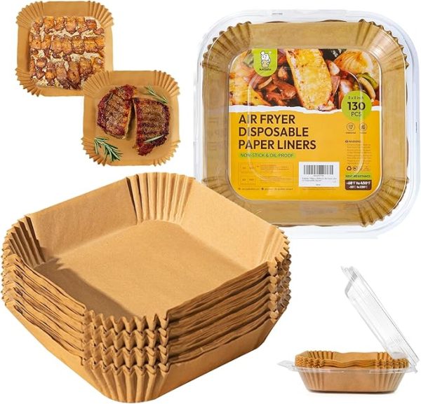 Katbite Air Fryer Liners Disposable - 8 Inch Square Non-Stick Airfryer Paper Liners