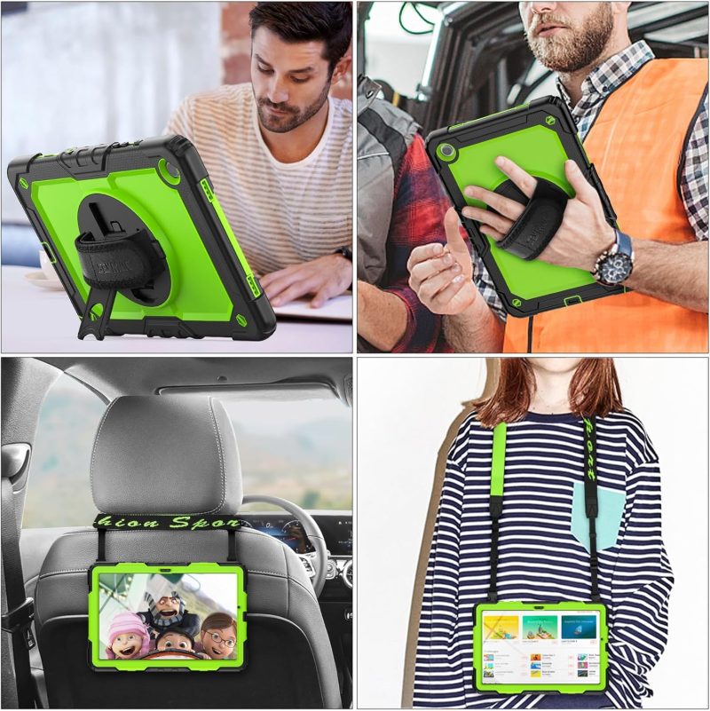 SEYMAC stock Case for Samsung Galaxy Tab A9+ Plus 11'' Full-Body Drop Protection Case with Screen Protector Pencil Holder [360° Rotating Hand Strap] &Stand Green+Black - Image 2