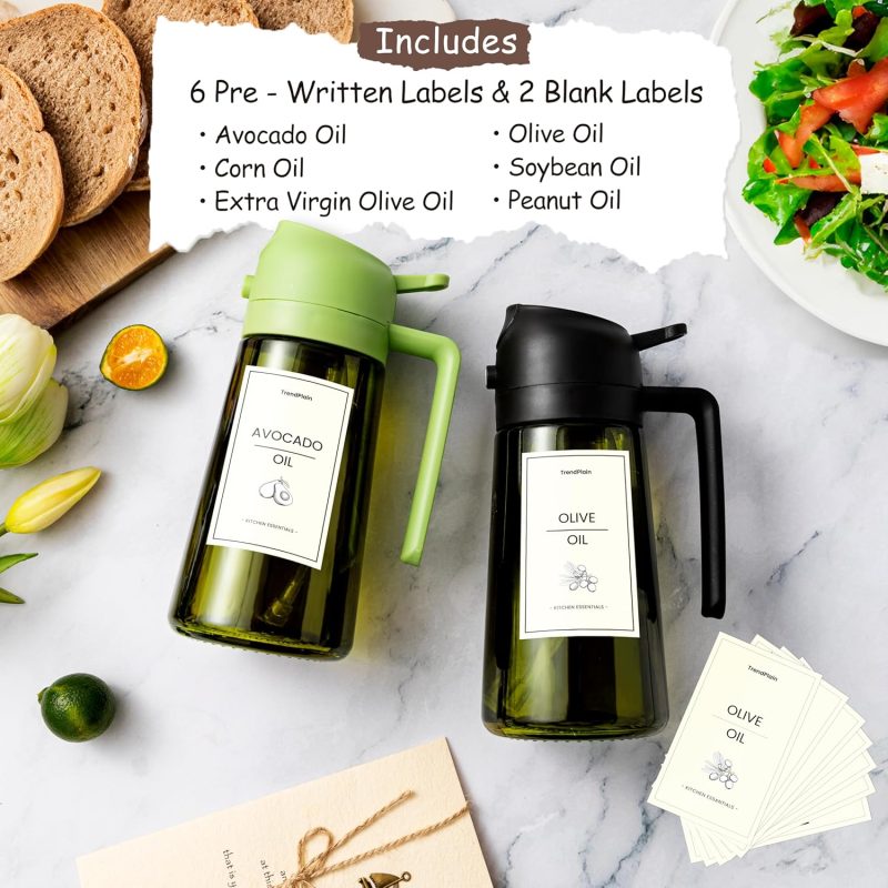 Trendplain - Original 16Oz/470Ml Olive Oil Dispenser Bottle For Kitchen Gadgets And Air Fryer Accessories - Olive Oil Sprayer For Cooking W/Stickers - Black - Image 5