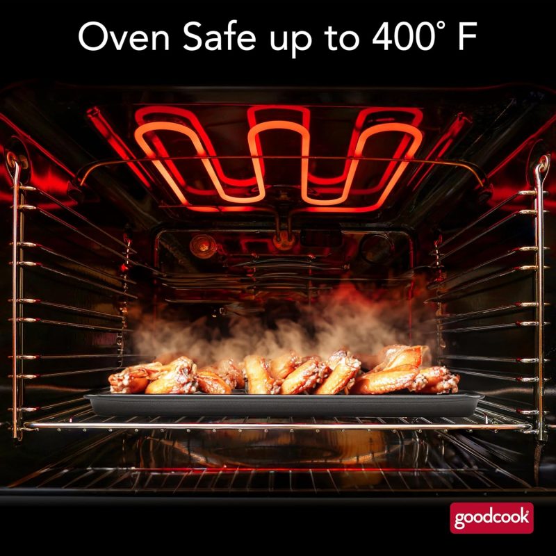 Goodcook 15” X 10.5” Nonstick Carbon Steel Baking Pan & Raised Wire Rack – Pizza Crisper - Image 4