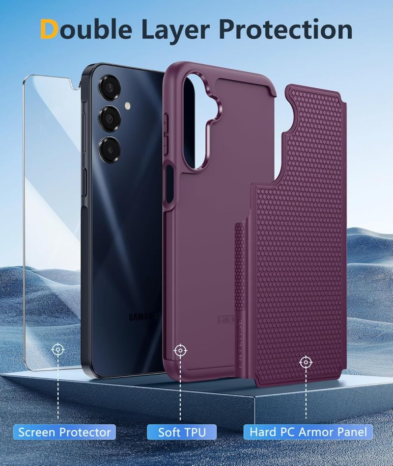 FNTCASE for Samsung Galaxy A16-5G Case: Dual Layer Protective Heavy Duty Cell Phone Cover with Non Slip Textured Back - Shockproof Rugged Military Grade Drop Protection Bumper Tough (Burgundy Purple) - Image 4