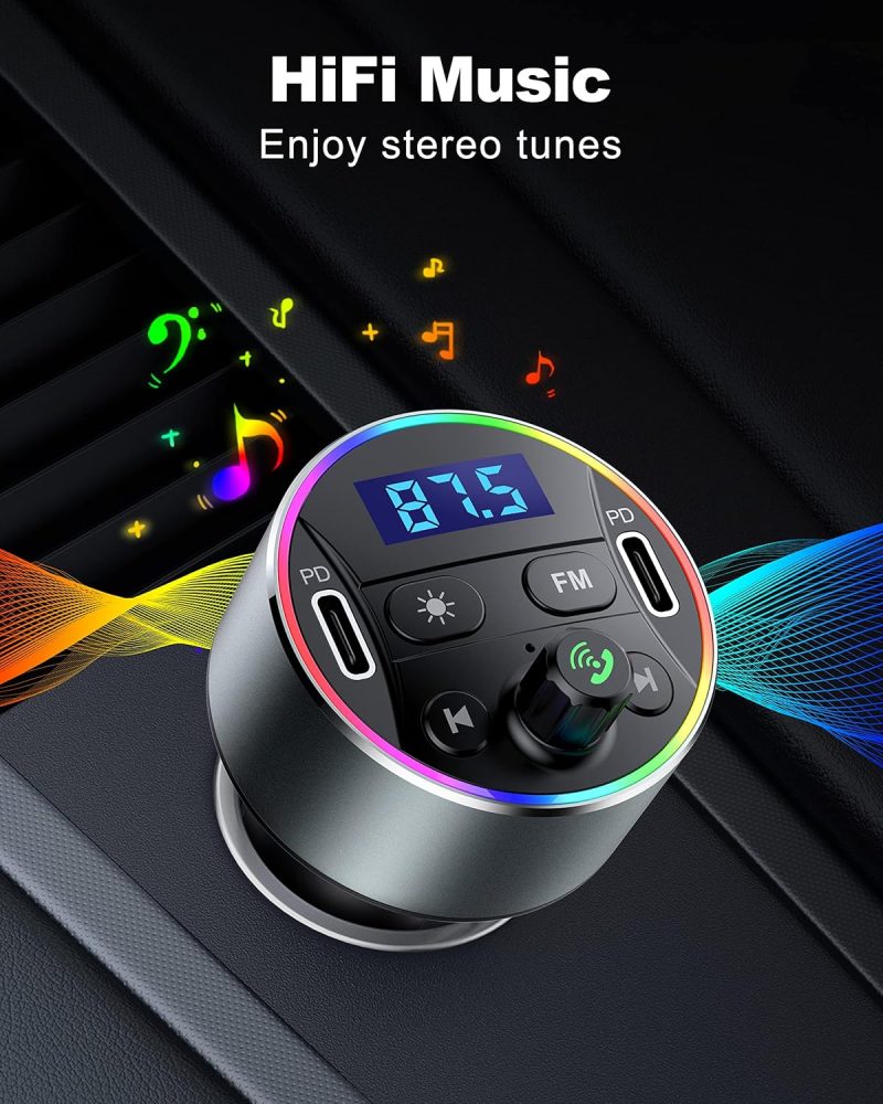 Dual Pd 40W Type-C Usb Car Charger Bluetooth Car Adapter Bluetooth 5.3 Fm Transmitter For Car With Microphone & Hifi Sound Mp3 Music Player Radio Audio Receiver Support Hands-Free Calling - Image 3