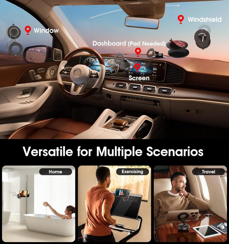 2026 Upgraded Vacuum Magnetic Car Phone Holder 360° Reinforced 96Lbs Ultra Suction Cup Phone Mount For Magsafe Cell Phone Holders For Your Car/Gym/Mirror Mount For Iphone & Android - Image 2