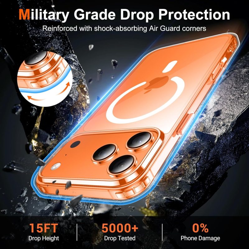 Temdan for iPhone 17 Pro Max Case Clear with Screen Protector, [Compatible with Magsafe][Anti-Yellowing][Military-Grade Protection] Shockproof Slim Magnetic Phone Case Cover, Transparent - Image 5