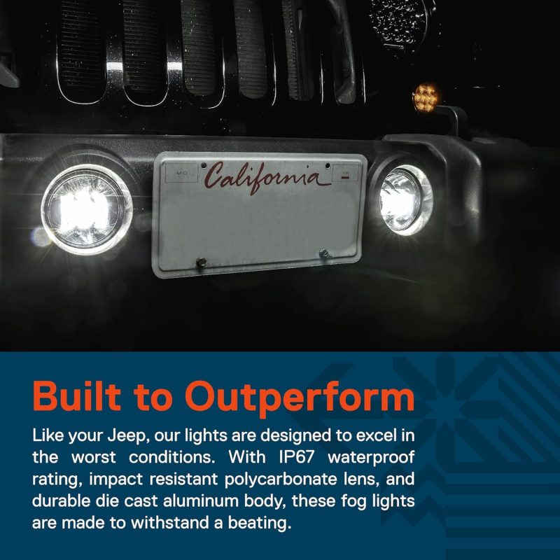 True Mods 4-Inch 60W Led Fog Lights Replacement For 2007-2018 Jeep Wrangler Jk Unlimited Jku Sport S Rubicon Sahara Front Bumper Off-Road Fog Lamp Round Driving Light Bulb Accessories - Image 3