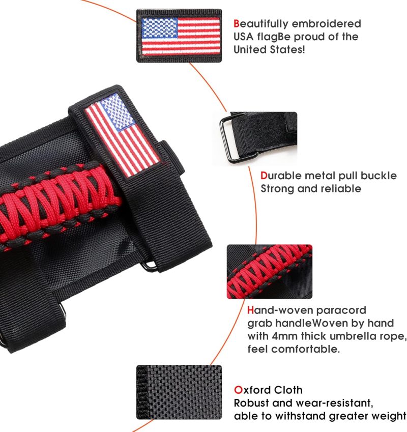 Handles Grab Roll Bar Grab Handles Grip Handle For Jeep Wrangler Accessories Tj Jk Jl Gladiator Jt Utv Atv - Upgrade Metal Buckle - Image 2