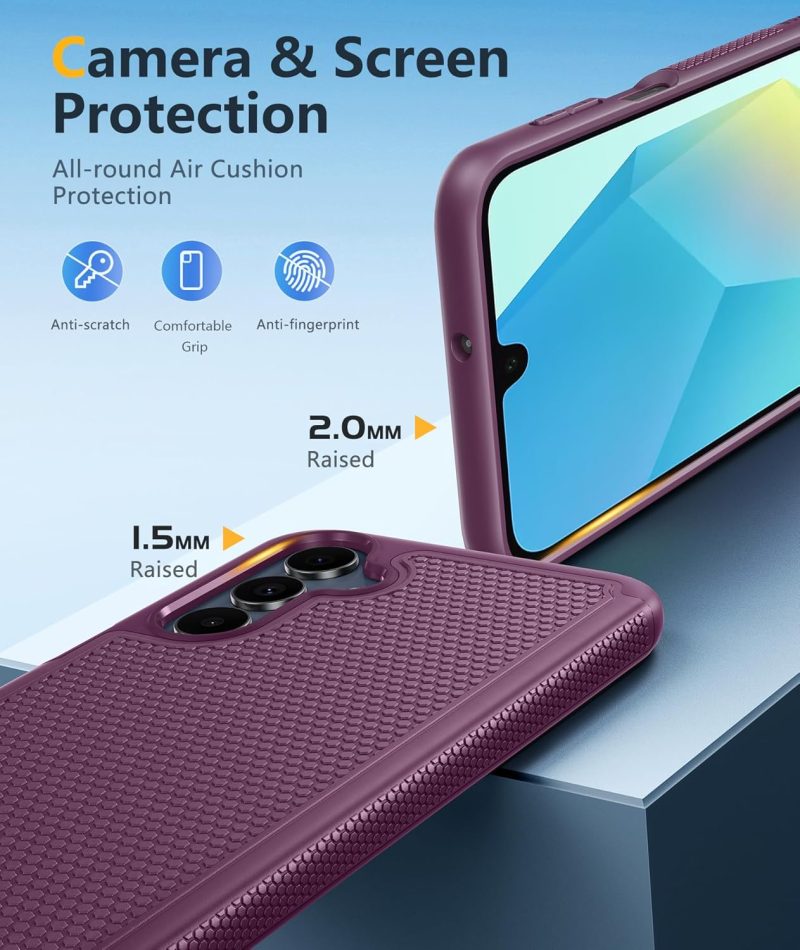 FNTCASE for Samsung Galaxy A16-5G Case: Dual Layer Protective Heavy Duty Cell Phone Cover with Non Slip Textured Back - Shockproof Rugged Military Grade Drop Protection Bumper Tough (Burgundy Purple) - Image 6
