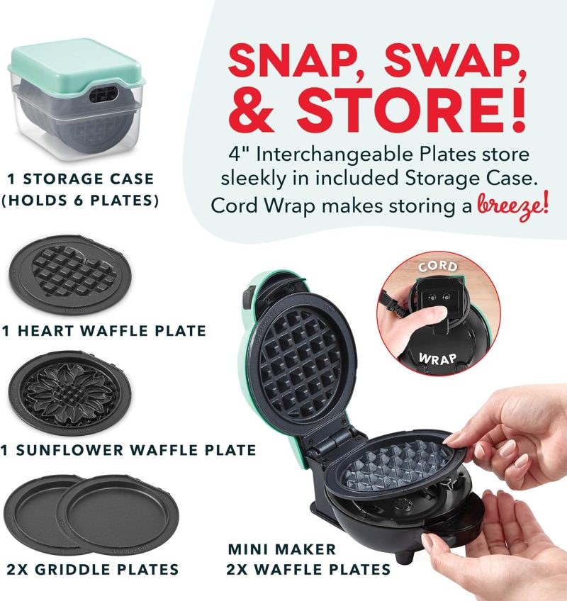 Dash Multimaker Mini System - Waffle Maker With Six 4” Removable Plates & Storage Case: Waffle Iron & Griddle - Image 6