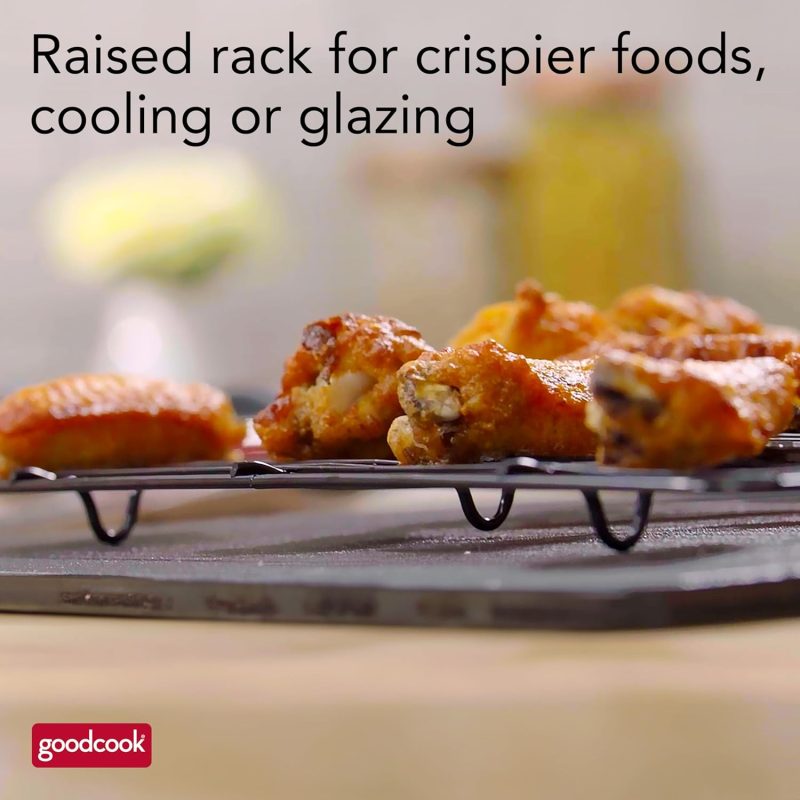Goodcook 15” X 10.5” Nonstick Carbon Steel Baking Pan & Raised Wire Rack – Pizza Crisper - Image 6