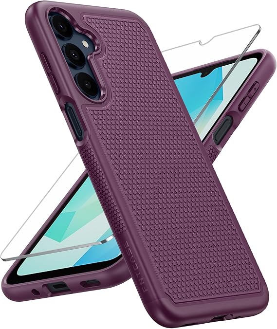 FNTCASE for Samsung Galaxy A16-5G Case: Dual Layer Protective Heavy Duty Cell Phone Cover with Non Slip Textured Back - Shockproof Rugged Military Grade Drop Protection Bumper Tough (Burgundy Purple)