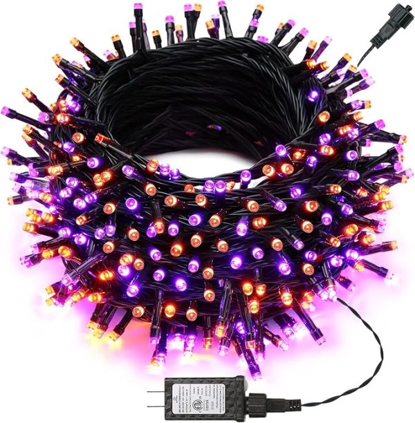 Joomer Orange Purple Halloween Lights, 100Ft 300 Led String Lights With 8 Modes Timer Waterproof Plug In Indoor Outdoor String Light Connectable for Halloween Decorations