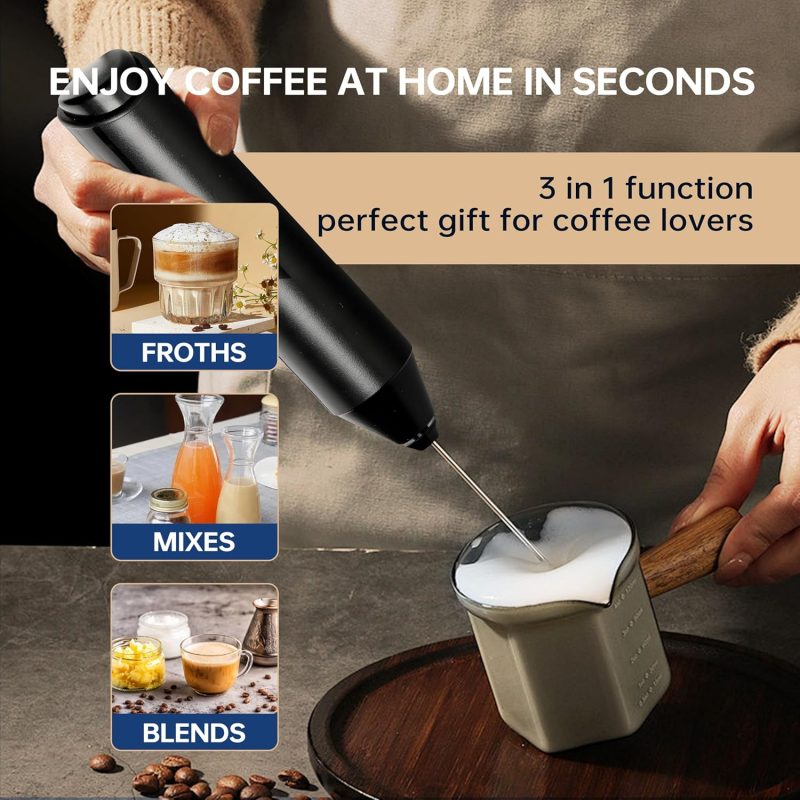 Yssoa Electric Milk Frother Handheld With Stainless Steel Stand Battery Operated Whisk Drink Mixer For Coffee - Image 6