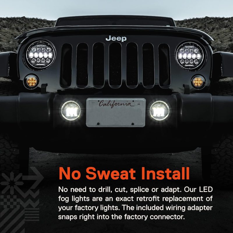 True Mods 4-Inch 60W Led Fog Lights Replacement For 2007-2018 Jeep Wrangler Jk Unlimited Jku Sport S Rubicon Sahara Front Bumper Off-Road Fog Lamp Round Driving Light Bulb Accessories - Image 5