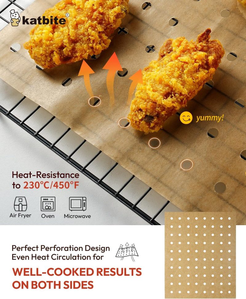 Katbite Air Fryer Parchment Paper Liners 180Cs Airfryer Liners Disposable 9X11 Inch Perforated Parchment Paper Sheets Basket Liner Accessories For Toaster Oven - Image 3