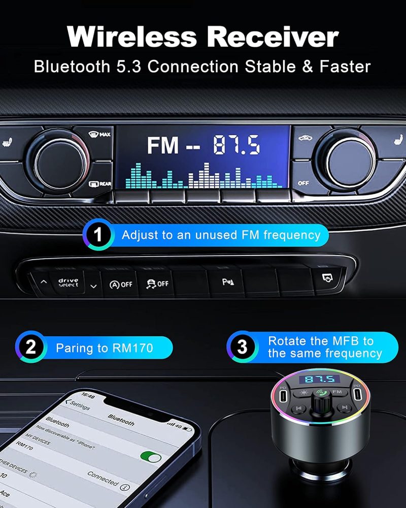 Dual Pd 40W Type-C Usb Car Charger Bluetooth Car Adapter Bluetooth 5.3 Fm Transmitter For Car With Microphone & Hifi Sound Mp3 Music Player Radio Audio Receiver Support Hands-Free Calling - Image 6