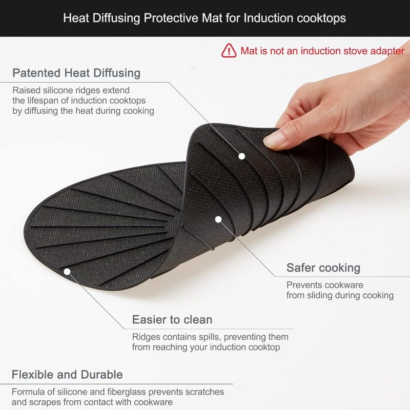 Lazy K Induction Cooktop Mat - Silicone Fiberglass Scratch Protector - For Magnetic Stove - Non Slip Pads To Prevent Pots From Sliding During Cooking_ Black (6.2Inches) - Image 4