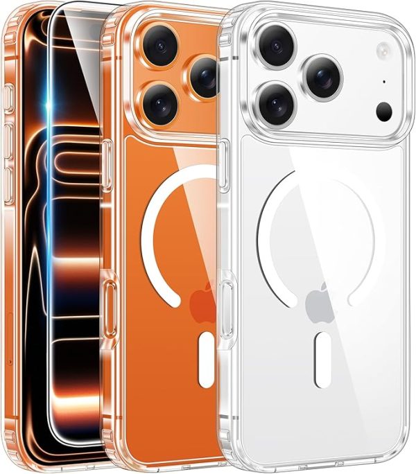 FNTCASE for iPhone 17 Pro-Max Case: Magnetic Transparent Phone Cases with Screen Protector Slim Military Grade Drop Protection Rugged Shockproof Protective Cell Phone Cover (A-Clear)