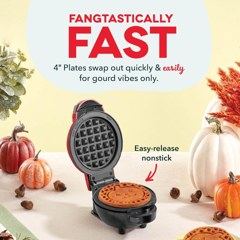Dash Multimaker Mini System Two 4” Nonstick Removable Waffle Plates (Skull & Jack-O-Lantern) - 2Pc Plate Pack For Waffle Iron & Griddle - Image 3