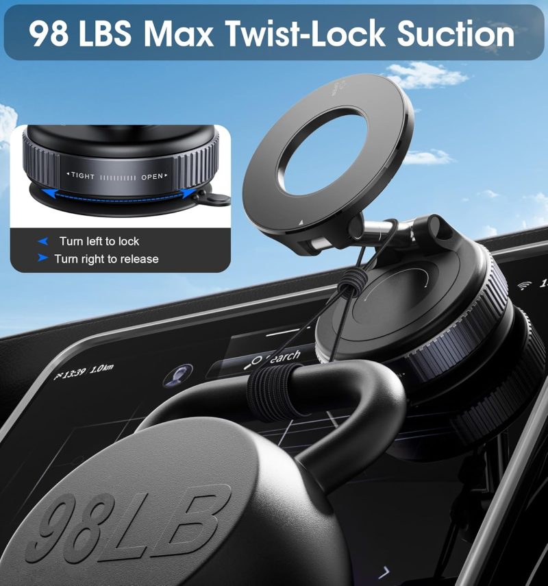 2026 Upgraded Vacuum Magnetic Car Phone Holder 360° Reinforced 96Lbs Ultra Suction Cup Phone Mount For Magsafe Cell Phone Holders For Your Car/Gym/Mirror Mount For Iphone & Android - Image 4
