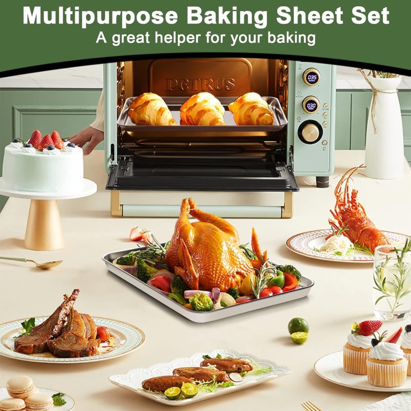 Ewfen Baking Set: Stainless Steel Sheet Pan With Cooling Rack & Silicone Mat Set - Image 6