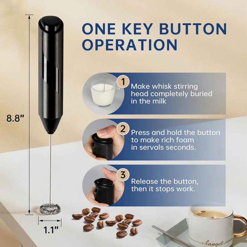 Yssoa Electric Milk Frother Handheld With Stainless Steel Stand Battery Operated Whisk Drink Mixer For Coffee - Image 4
