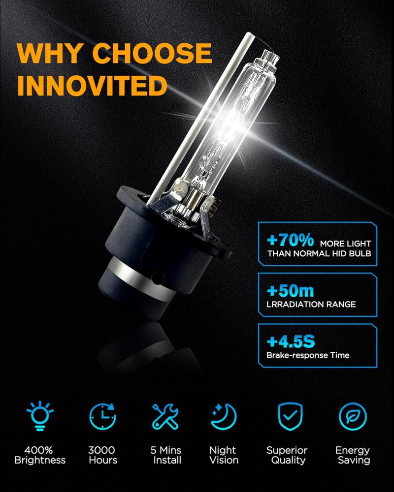 Innovited D2S Hid Xenon Headlight Bulbs 6000K Cool White High Low Beam 66040 66240 85122 - Image 4
