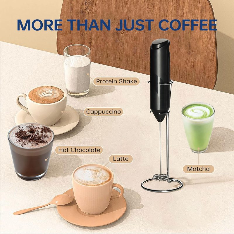 Yssoa Electric Milk Frother Handheld With Stainless Steel Stand Battery Operated Whisk Drink Mixer For Coffee - Image 2
