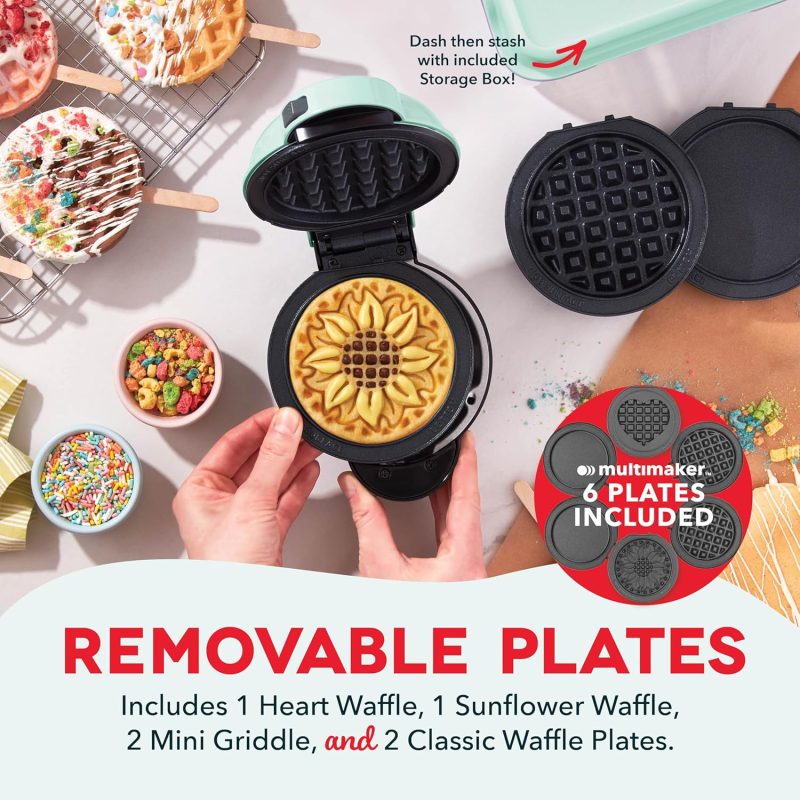 Dash Multimaker Mini System - Waffle Maker With Six 4” Removable Plates & Storage Case: Waffle Iron & Griddle - Image 2