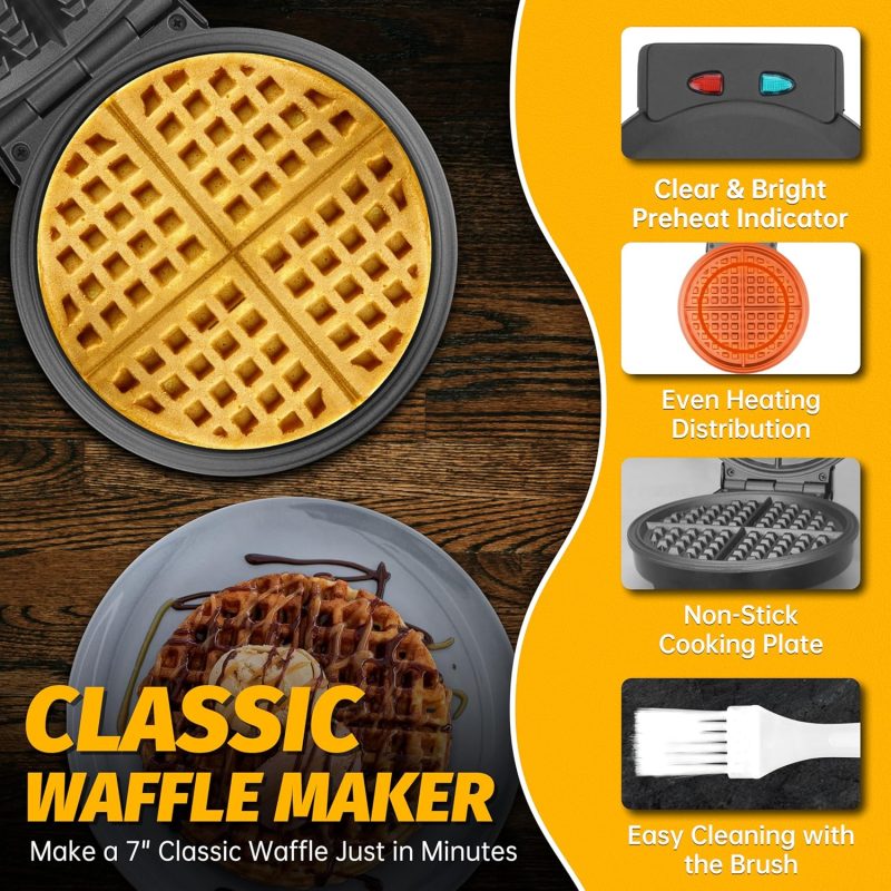 7 Inches Round Classic Waffle Maker Machine - Image 2