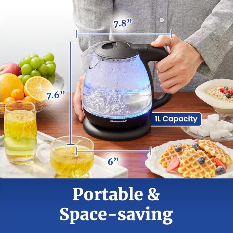 Elite Gourmet Ekt1001 Electric 1.0L Bpa-Free 1100W Glass Kettle Cordless 360° Base - Image 4