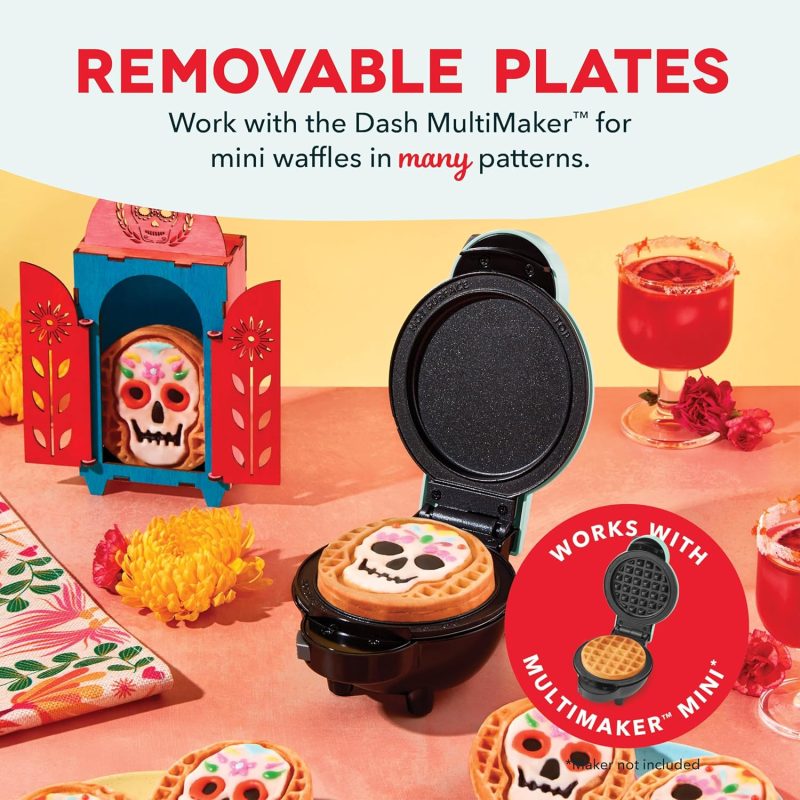 Dash Multimaker Mini System Two 4” Nonstick Removable Waffle Plates (Skull & Jack-O-Lantern) - 2Pc Plate Pack For Waffle Iron & Griddle - Image 2