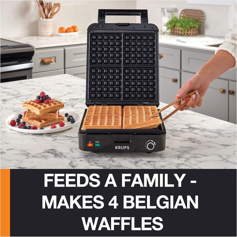 Krups 4-Slice Belgian Waffle Maker: Stainless Steel - Image 2
