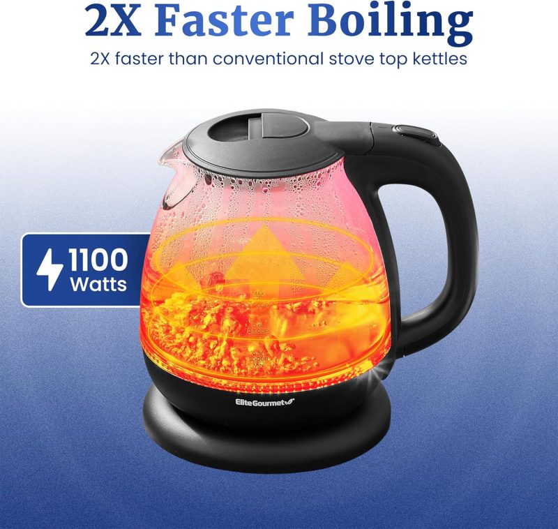 Elite Gourmet Ekt1001 Electric 1.0L Bpa-Free 1100W Glass Kettle Cordless 360° Base - Image 2
