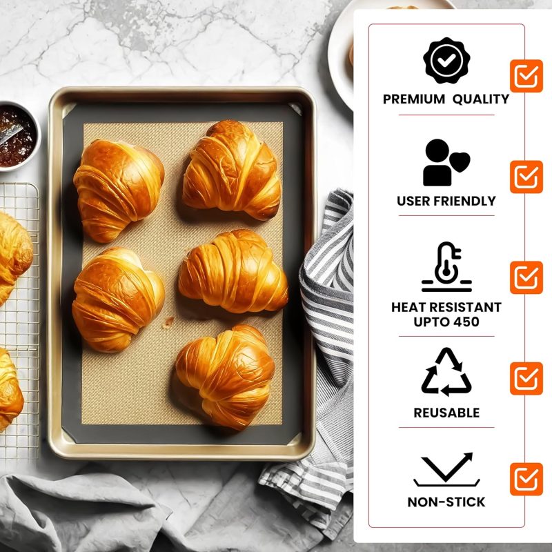 Silicone Baking Mats Half Sheet Non Stick For Oven Reusable 4 Pack - Thick Heavy Duty Silicone Baking Mat Cookie Sheet 1/2 Size For Macaron & Pastry - Half Size Rectangular Cooking Oven Liner Pad - Image 6