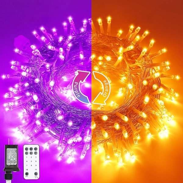 Jmexsuss Halloween Decoration Lights, 200 Led Orange Purple Halloween Lights Clear Wire, 11 Modes Connectable Halloween String Lights Indoor Outdoor Plug In for Halloween Tree Decorations