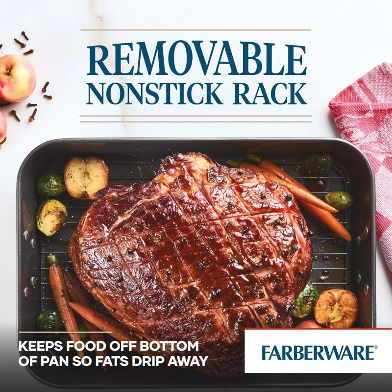 Farberware Bakeware Nonstick Steel Roaster With Flat Rack - Image 4