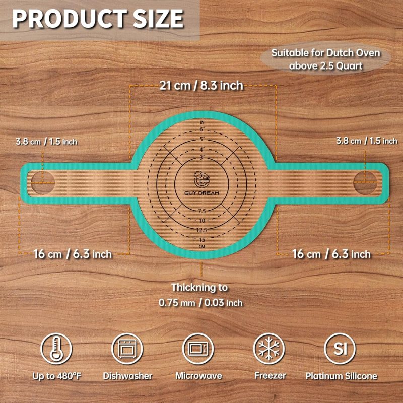Guydremat Bread Sling - Perfect Silicone Baking Mat For Sourdough Bread Baking – Superior Cast In Iron Dutch Oven Liner - Image 2